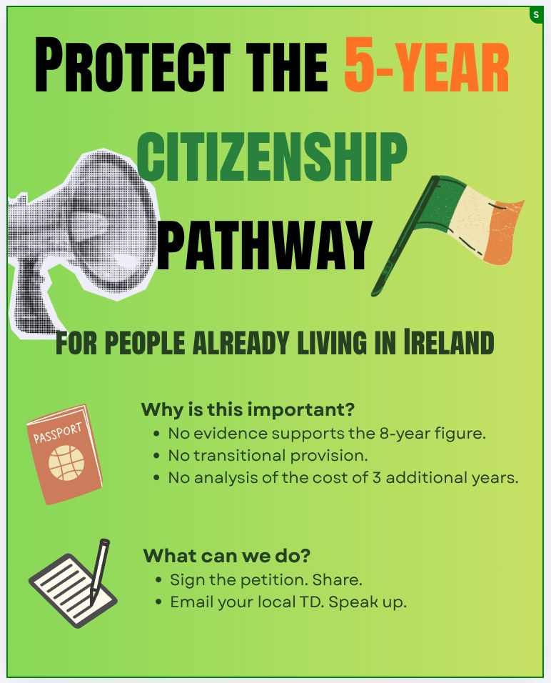 Poster: Protect the 5-year citizenship pathway for people already living in Ireland