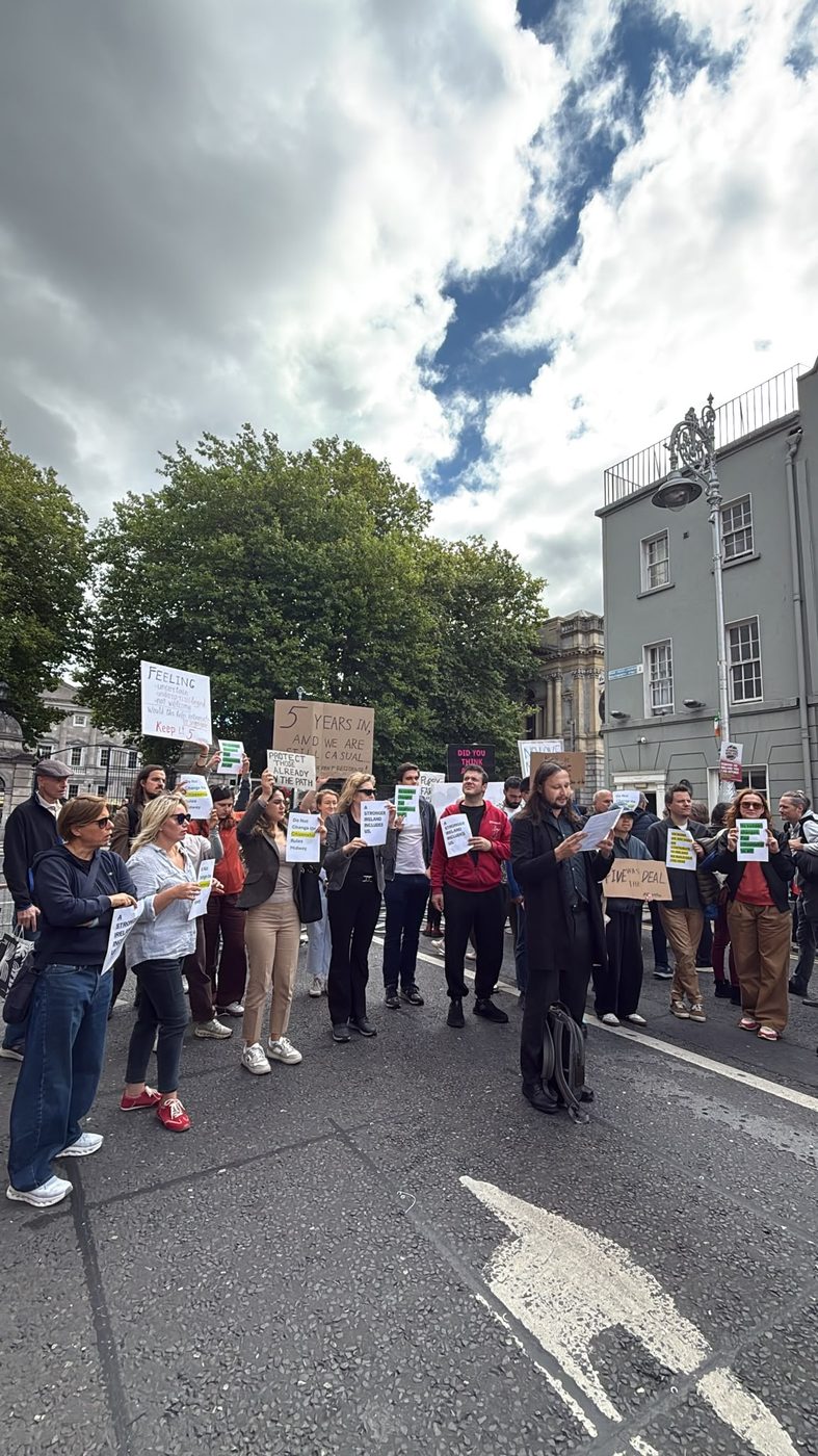 The gathering on the street outside Leinster House, signs held up across the crowd
